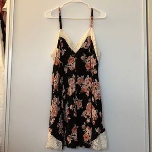 Black and Floral Lace Mini Dress